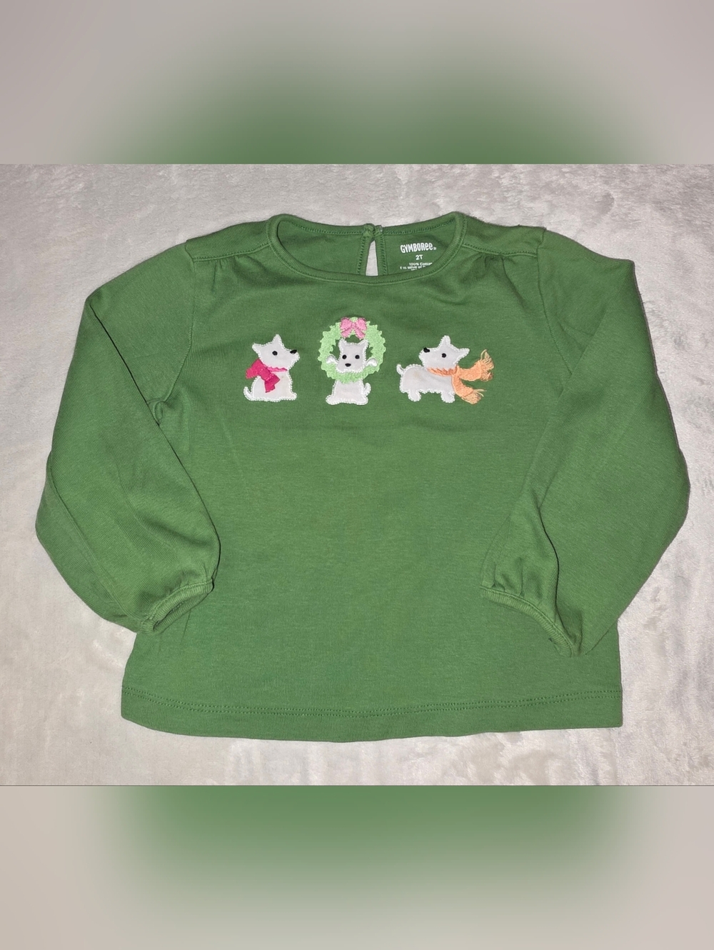NWT Girls 2T Gymboree CHEERY ALL THE WAY Cotton Green Dog Applique’ Shirt
